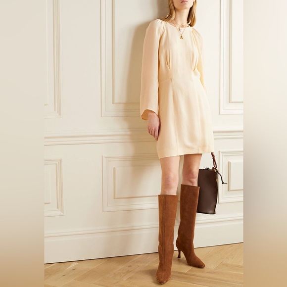 TOVE Studio Marlen Crinkled Silk-Georgette Mini Dress Cream Size 6 US NWT - Picture 1 of 16